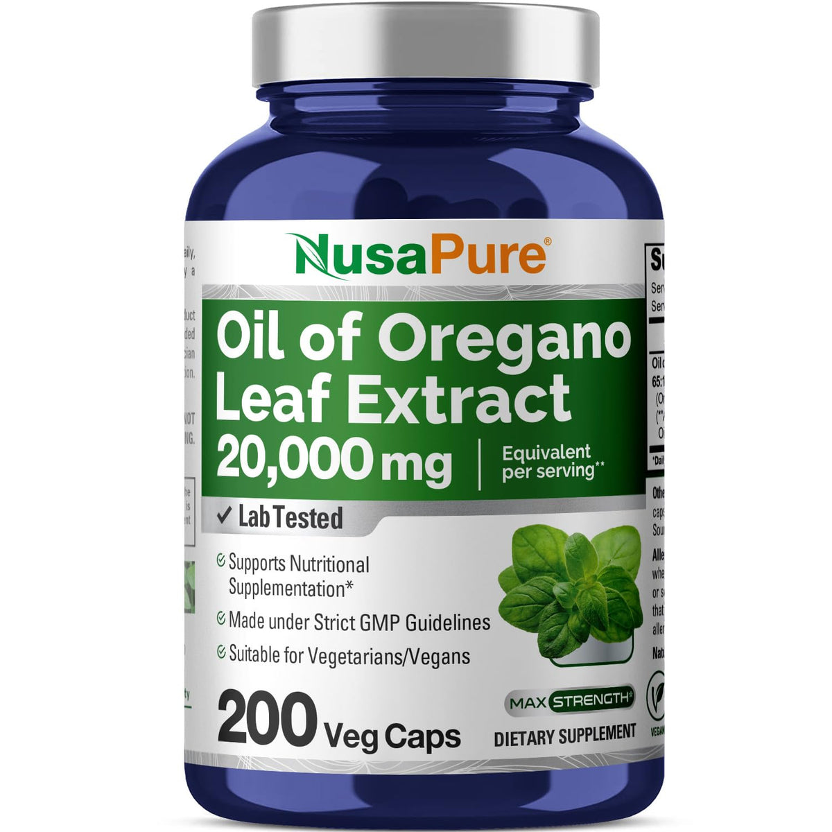 NusaPure Oregano Oil Extract 20000mg | 200 Veggie Powder Capsules | Naturally Occurring Carvacrol | Non-GMO and Vegan Extract 65:1 NusaPureBuy Supplements Australia