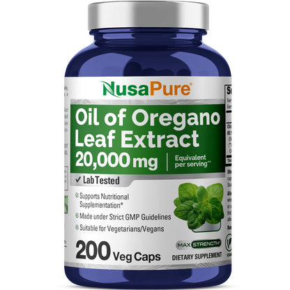 NusaPure Oregano Oil Extract 20000mg | 200 Veggie Powder Capsules | Naturally Occurring Carvacrol | Non-GMO and Vegan Extract 65:1 NusaPureBuy Supplements Australia