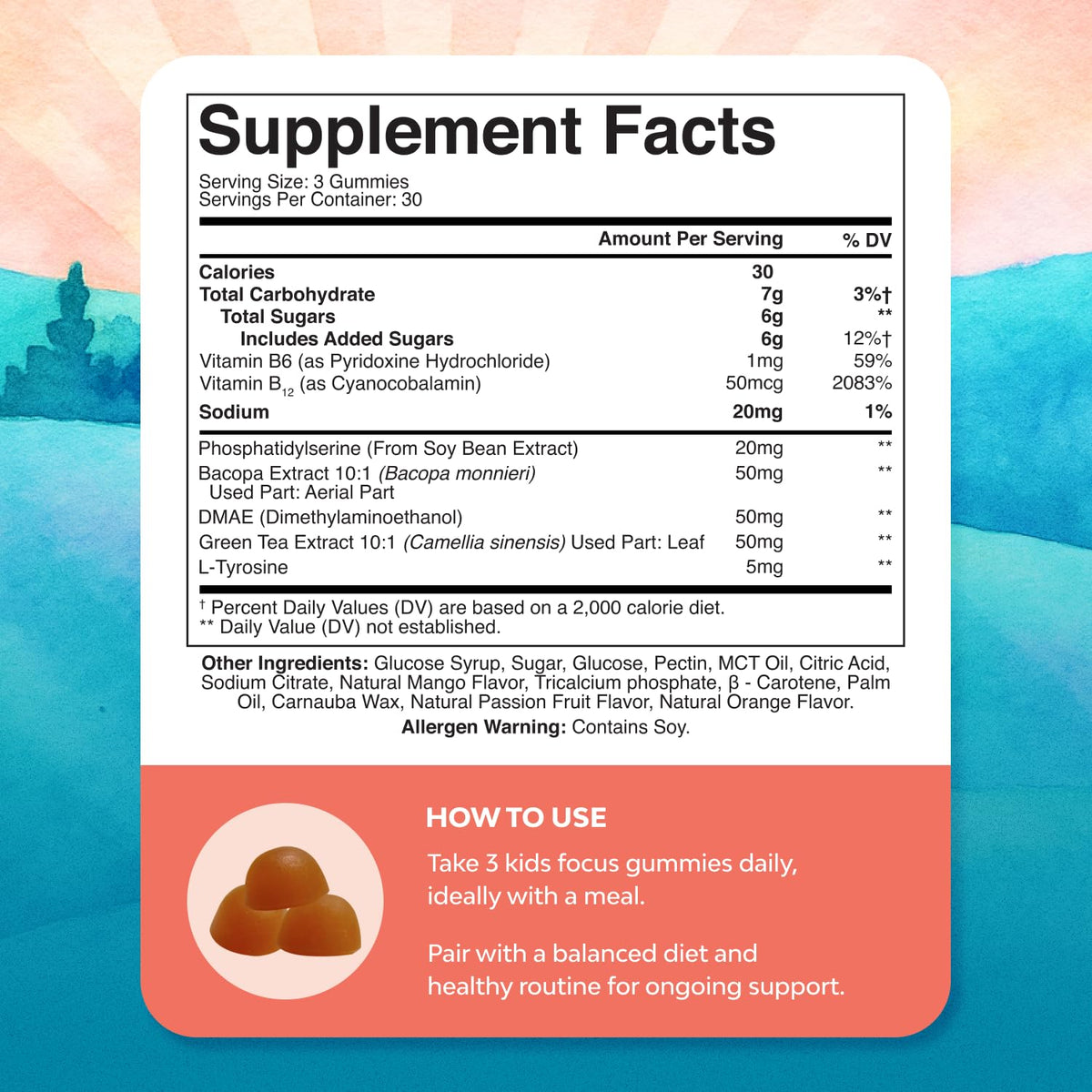 Kids Focus Gummies - Nootropics Brain Support Supplement for Kids with Green Tea Extract, B6 & B12 Vitamins for Memory and Brain Focus - Herbal Concentration Chews for Children - 90 Count Natures CraftBuy Supplements Australia