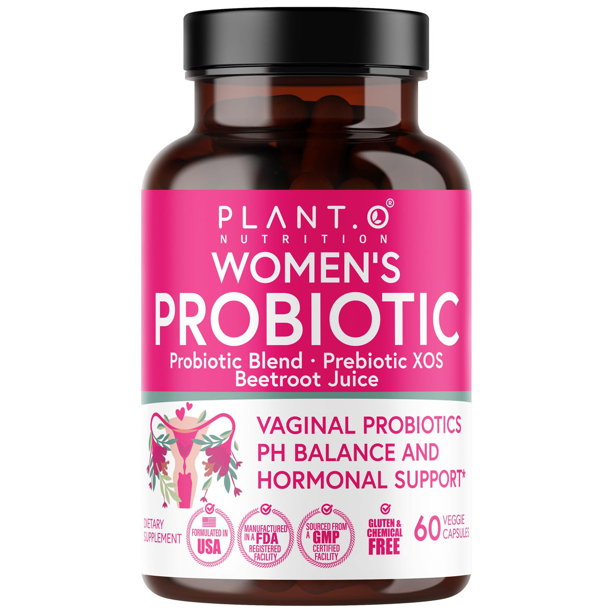 PLANT.O NUTRITION Vaginal Probiotics for Women with 4 Lactobacillus Strains Probiotic & Prebiotic Blend