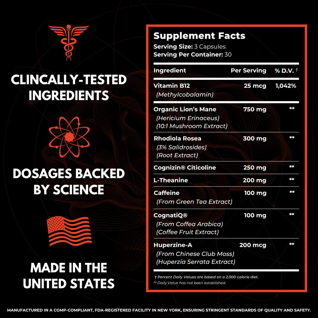 Advanced Nootropic Brain Supplement for Energy, Memory, & Focus | Lion's Mane, Caffeine, L-Theanine, and 5 Additional All-Natural Ingredients to Improve Cognitive Health (90 Capsules) HUMBLEROOTS PERFORMANCEBuy Supplements Australia