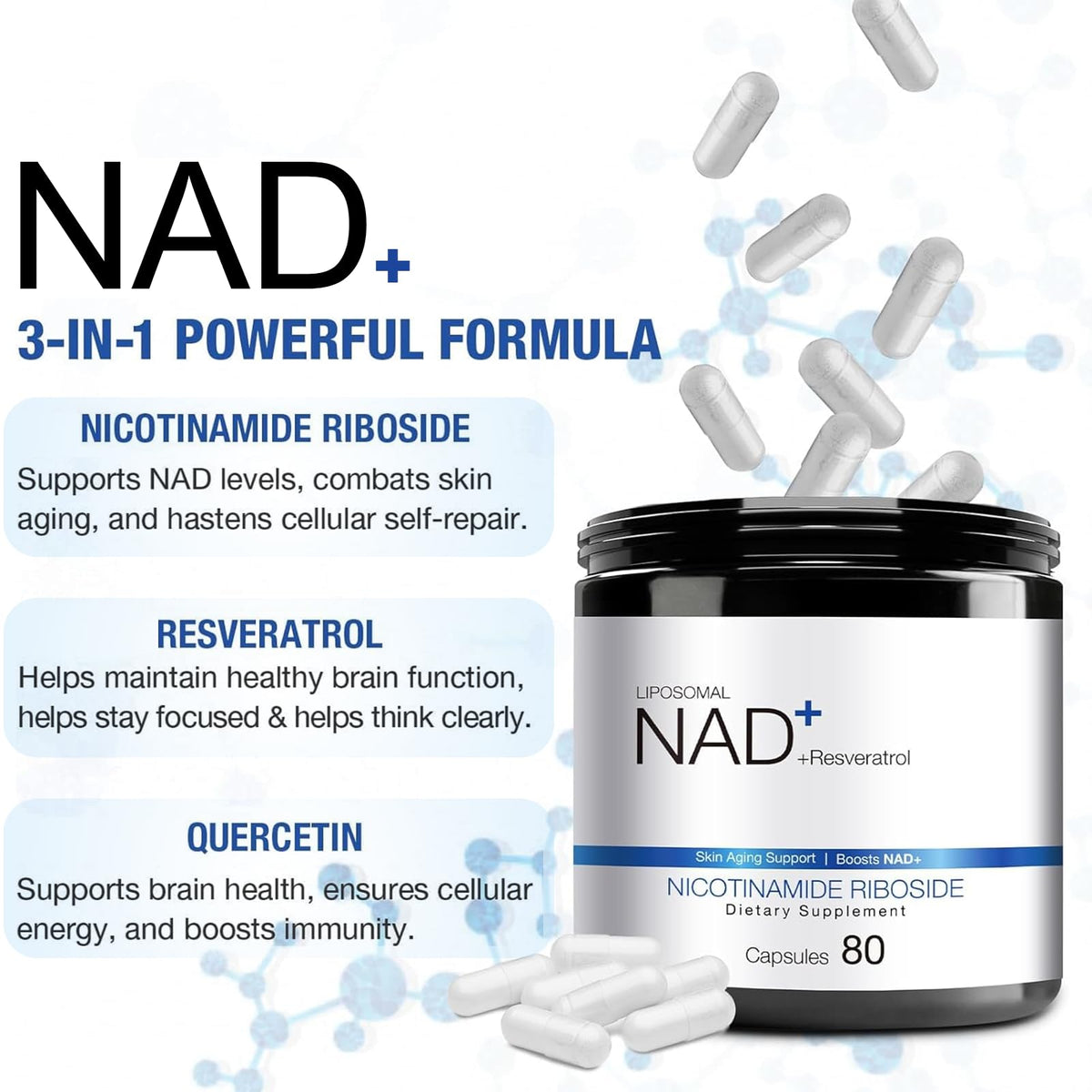 DUCRKACS NAD Supplement - NAD Nicotinamide Riboside Resveratrol 1000mg for Men Women, Liposomal NAD Plus for Energy Anti-Aging, NR Supplement for Energy, Focus, Boost NAD+ DUCRKACSBuy Supplements Australia