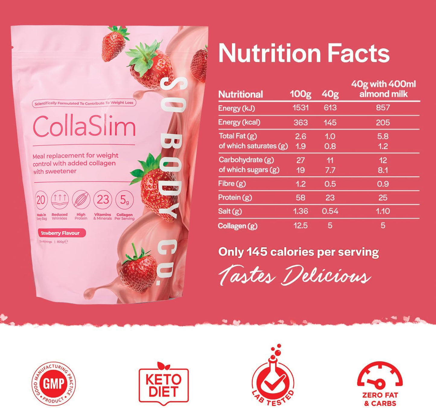 CollaSlim, Meal Replacement Shake with Added Collagen, Vitamins and Minerals, 800g So Body CoBuy Supplements Australia