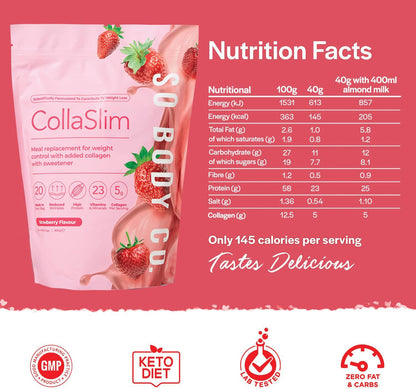CollaSlim, Meal Replacement Shake with Added Collagen, Vitamins and Minerals, 800g So Body CoBuy Supplements Australia
