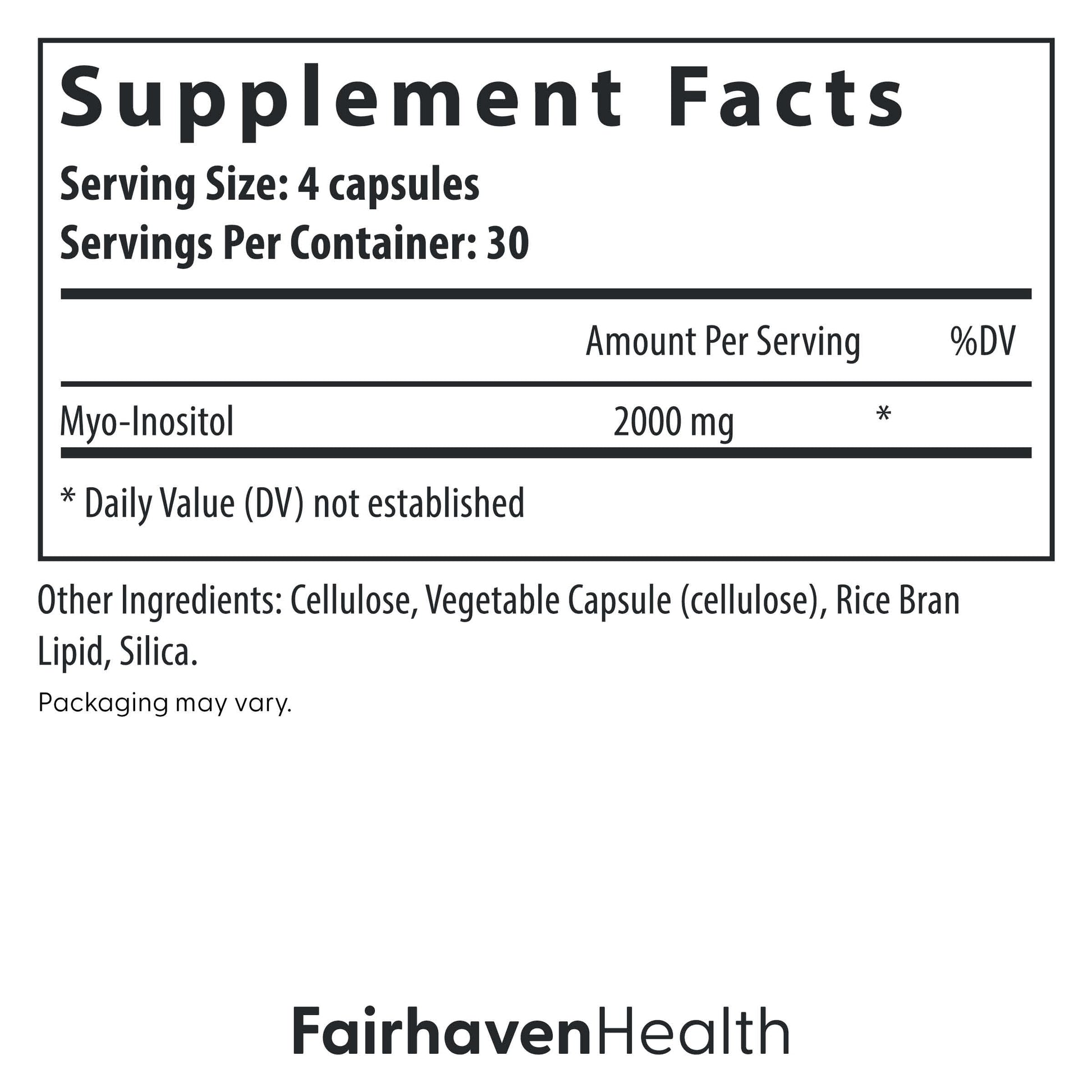 Fairhaven Health Myo-Inositol Supplement for Women and Men | Vitamin B8 2000mg | Vegan Inositol Powder Capsules | Gluten, Dairy and Soy Free | 120 Inositol Capsules Fairhaven HealthBuy Supplements Australia