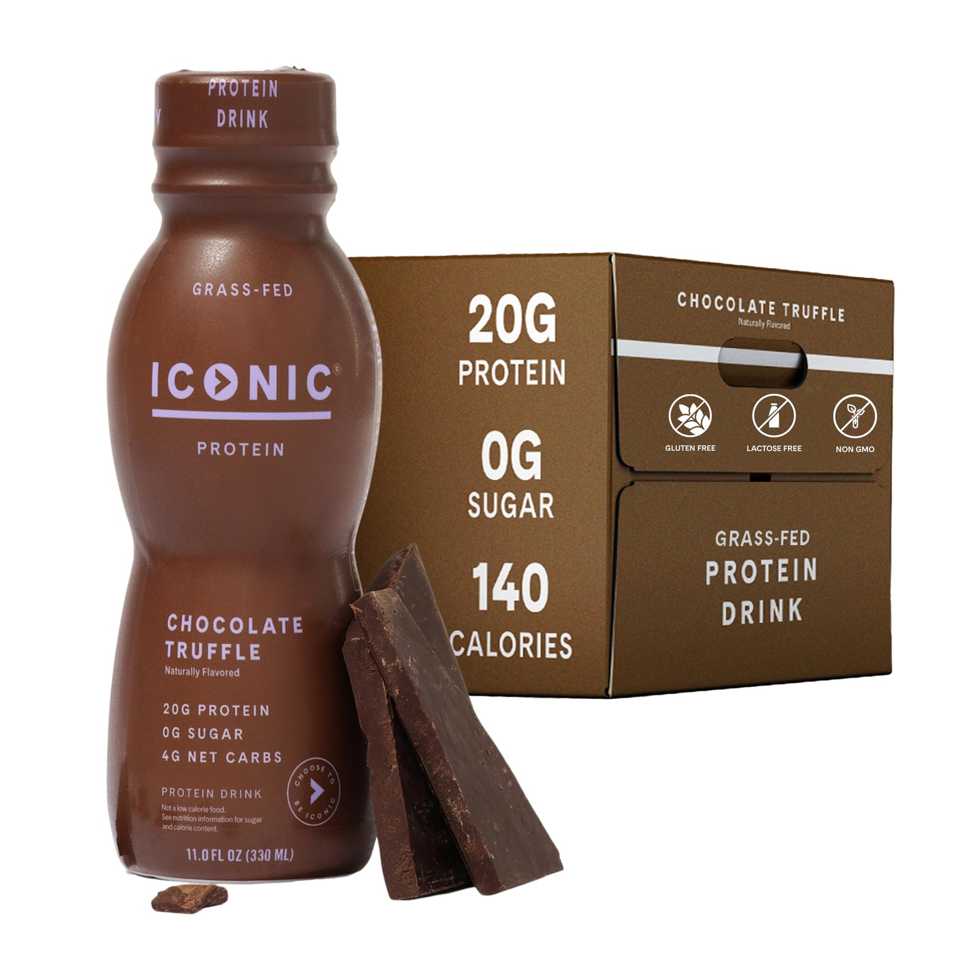 Iconic Protein Drinks, Chocolate Truffle (12 Pack) - Sugar Free & Low Carb - 20g Grass Fed Protein - Lactose Free, Gluten Free, Non-GMO, Kosher - Keto Friendly Protein Shakes ICONIC buy supplements Au