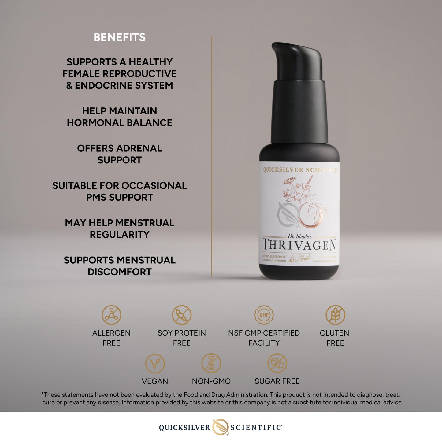 Quicksilver Scientific Thrivagen - Women's Health Supplement with 15 Energy, Hormone Balance & Adrenal Support Botanicals - Adaptogenic Herbs with Shatavari, Rhodiola & Maca Root (1.7oz / 50ml) Quicksilver ScientificBuy Supplements Australia
