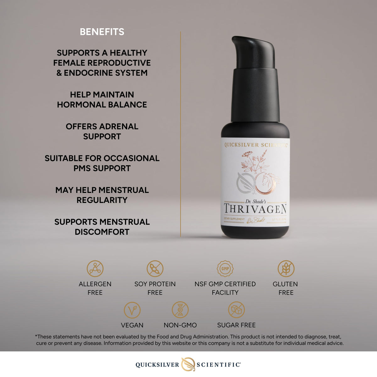 Quicksilver Scientific Thrivagen - Women's Health Supplement with 15 Energy, Hormone Balance & Adrenal Support Botanicals - Adaptogenic Herbs with Shatavari, Rhodiola & Maca Root (1.7oz / 50ml) Quicksilver ScientificBuy Supplements Australia