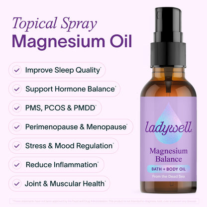 Ladywell Topical Magnesium Oil Spray | Mood, Cycle & Stress Support | PMS, PCOS, Fertility, Menopause, Hormone Balance, Cramps | Pure Magnesium Chloride, Science-Backed | Rapid Skin Absorption LadywellBuy Supplements Australia
