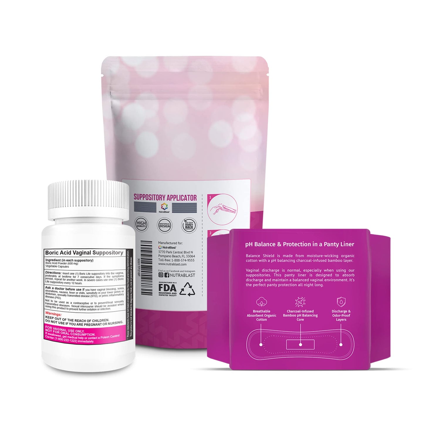 NutraBlast Boric Acid Vaginal Suppositories 600mg (30 Count) w/Disposable Vaginal Applicators NutraBlastBuy Supplements Australia