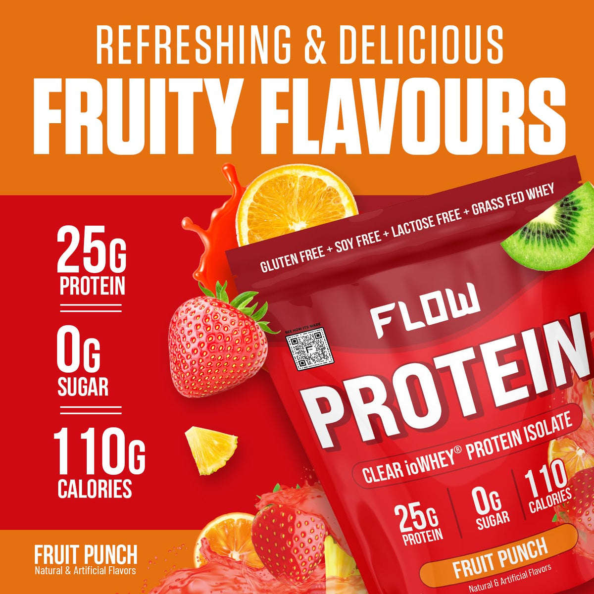 Flow Supps Clear Whey Isolate Protein Powder, Fruit Punch - 15 Servings, 25g Protein Flow SupplementsBuy Supplements Australia