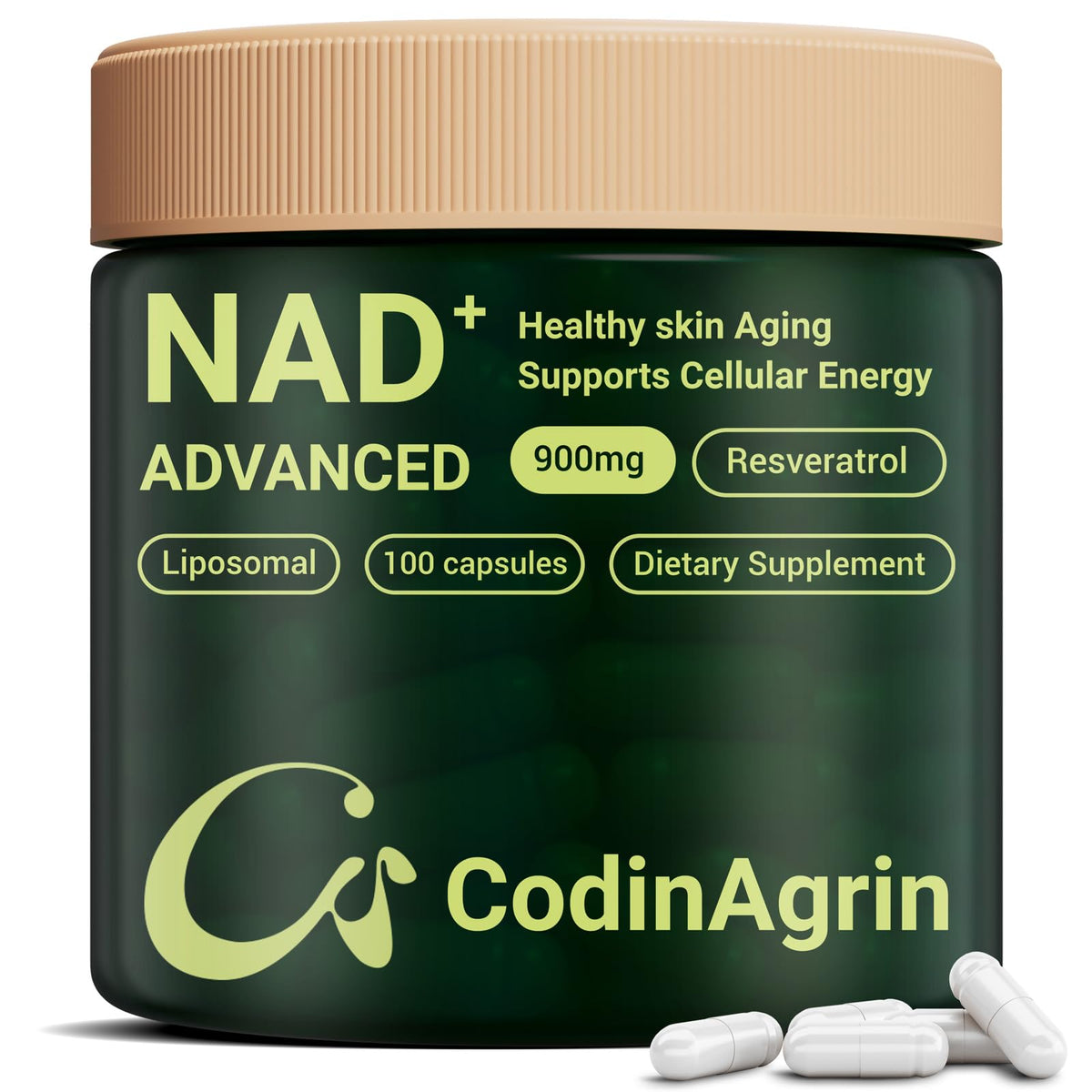 CodinAgrin NAD+ Supplement with Resveratrol 900mg Nicotinamide Adenine Dinucleotide Complex for Cellular Energy Repair, Anti-Aging & Mental Clarity Support, Non-GMO, Vegetarian Friendly, 100 Capsules CodinAgrinBuy Supplements Australia