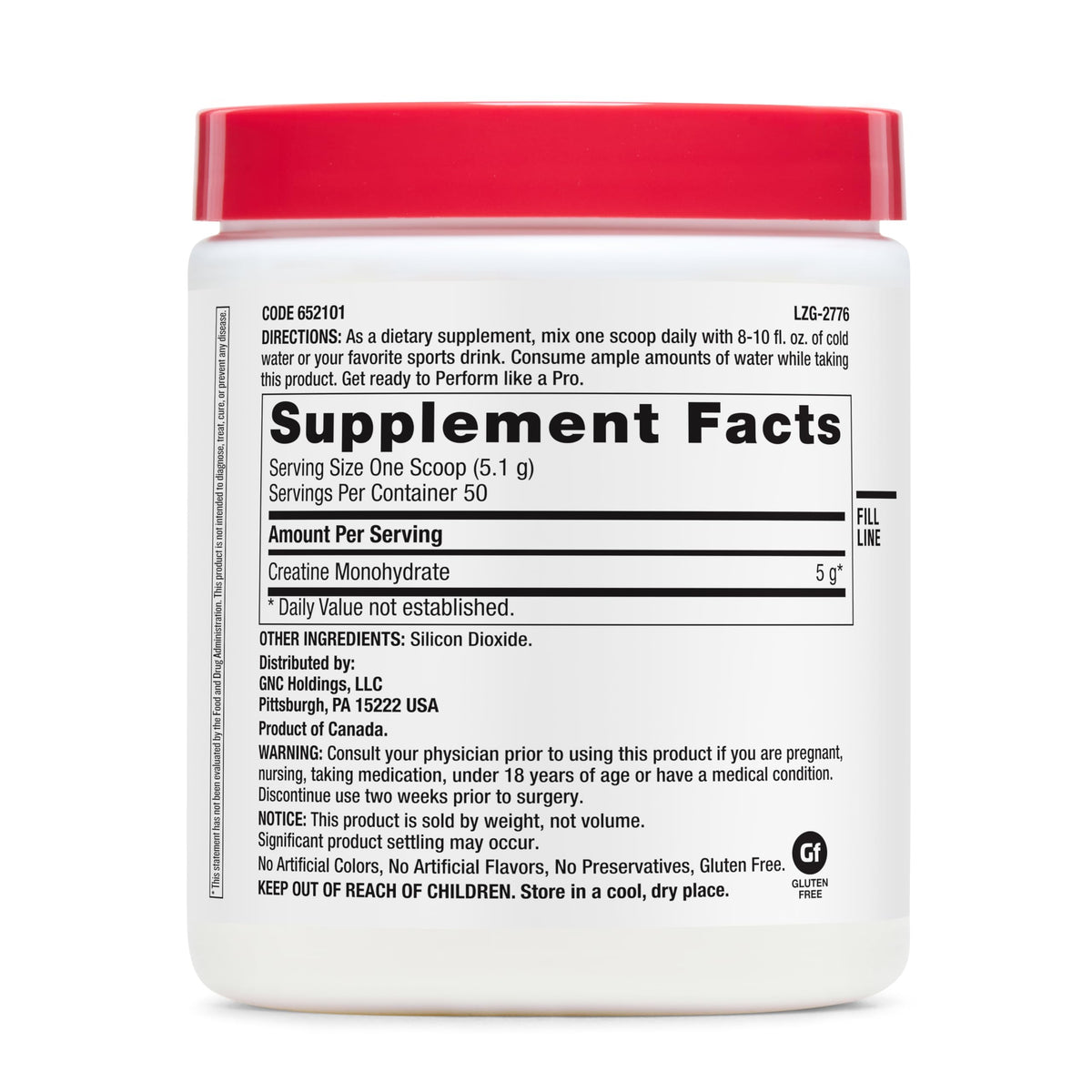 GNC Pro Performance Creatine Monohydrate Powder for Women & Men, 5g Creatine Per Serving, Muscle Building, Energy Production, Endurance, Performance, 50 Servings