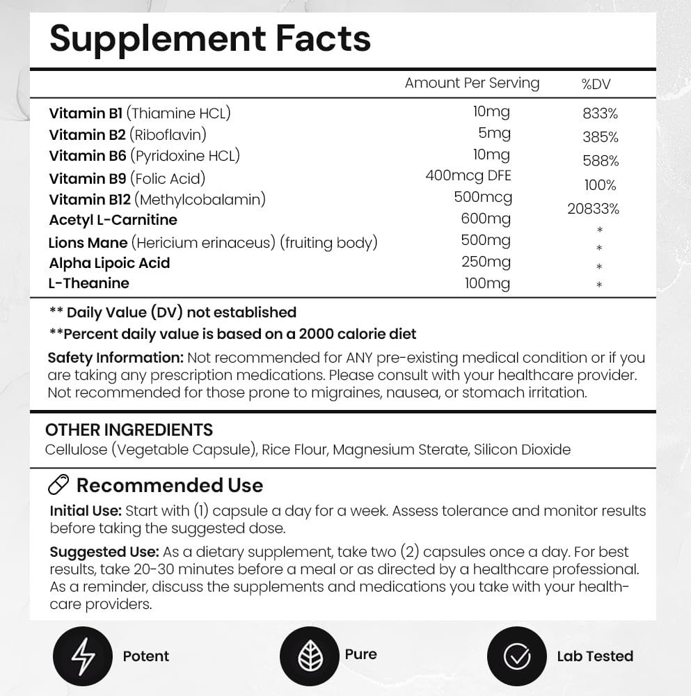 Elite Brain - Nootropic Supplement for Focus, Memory & Mental Clarity – Caffeine-Free Natural Energy with Lion’s Mane, L-Theanine & Vitamin B Complex (60 Capsules) ACEWORKZBuy Supplements Australia