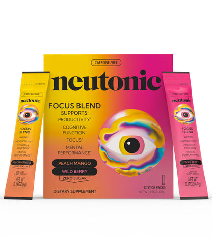 Neutonic Nootropic Focus Blend Powder | Peach Mango & Wild Berry 32 Sticks | Caffeine Free, Zero Sugar | Support Memory, Mental Clarity, Cognitive Function | Boost Focus, Energy, Brain Health NeutonicBuy Supplements Australia