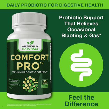 ComfortPro™ Daily Probiotics for Digestive Health | Constipation Relief & Bloating Support for Women & Men | Gut Cleanse with Zinc | Helps Reduce Gas & Promotes Digestive Regularity | Valley Formula GREEN VALLEY NATURALS buy supplements Au