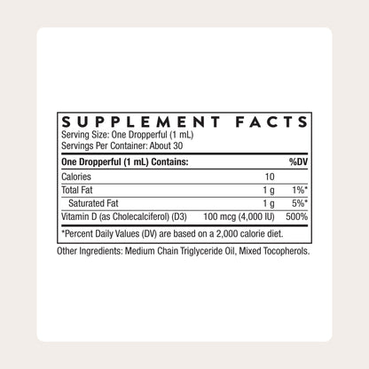 THORNE - Vitamin D3 with a Metered Dispenser - Liquid Vitamin D Vegan Supplement - Supports Healthy Bones, Teeth, Muscles, Cardiovascular & Immune Function* - 4,000 IU - 1 Fl Oz (30 mL) - 30 Servings THORNEBuy Supplements Australia