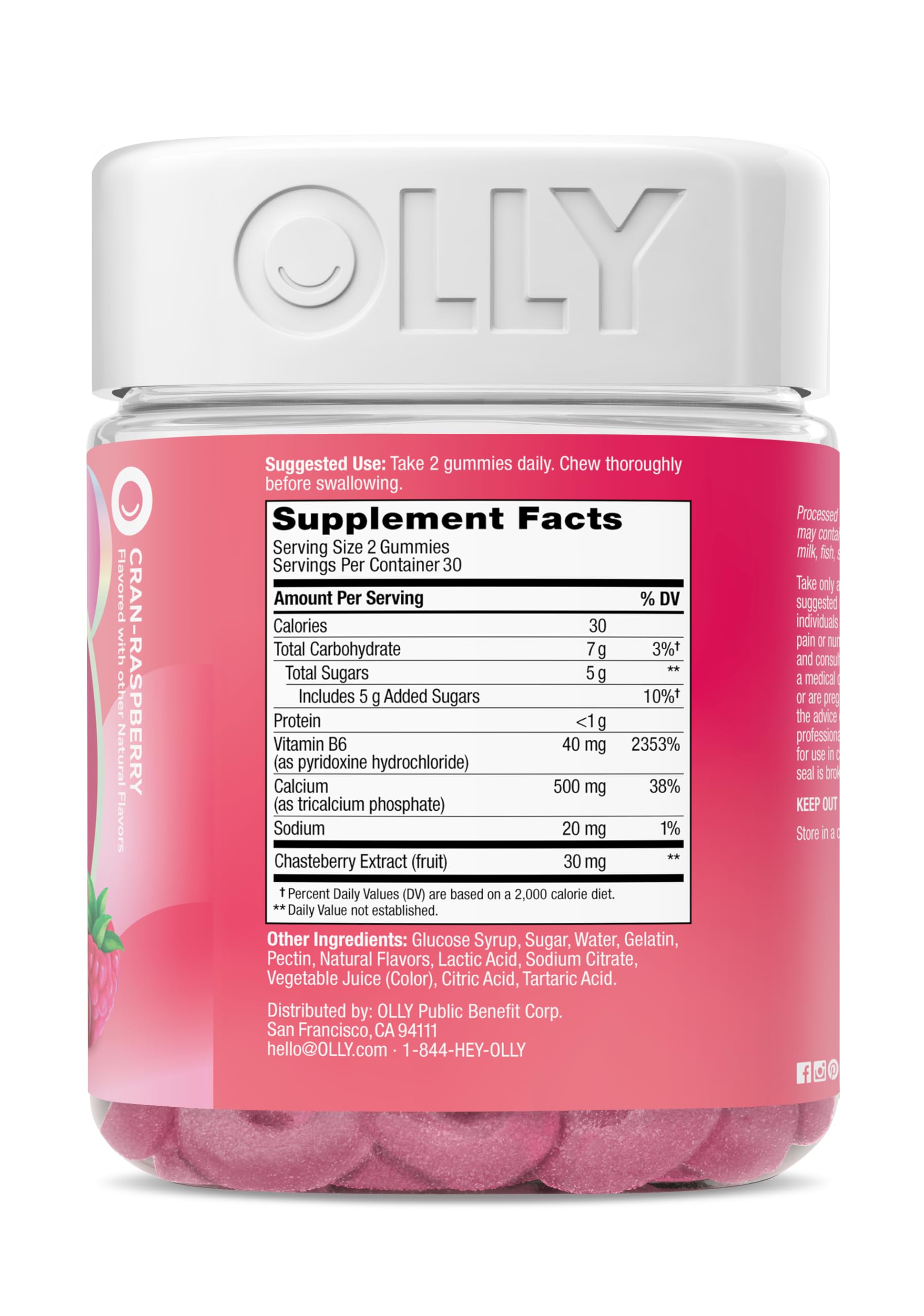 OLLY Period Hero Gummies, PMS Support Supplement,* Chasteberry, Vitamin B6, Calcium, Cran-Raspberry Flavor, 30 Day Supply - 60 Count OLLYBuy Supplements Australia