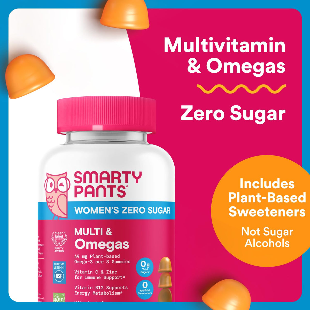 SmartyPants Zero Sugar Women’s Multivitamin Gummies: Biotin, Methylfolate, Omega 3 (ALA), Vitamin D3, C, Vitamin B12, B6, A, K, Zinc, Inositol SmartyPantsBuy Supplements Australia