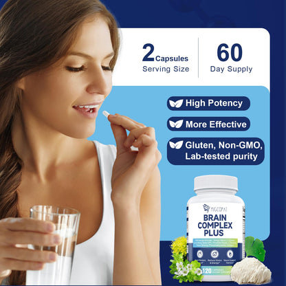 Brain Supplements for Memory & Focus - Nootropic with Bacopa Monnieri, Lion's Mane, Alpha GPC, Phosphatidylserine | Supports Mental Clarity & Cognitive Function | Vitamin B6 & B12-120 Capsules MigcopatBuy Supplements Australia