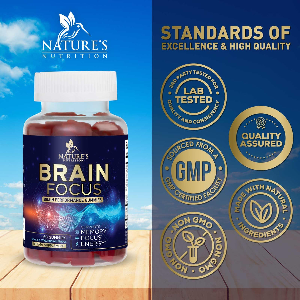 Brain Supplements for Memory and Focus with Phosphatidylserine, Nootropic Memory Supplement Gummy for Brain Health, Concentration, Mental & Cognitive Support, Focus Vitamins with B6 & B12-60 Gummies Nature's NutritionBuy Supplements Australia