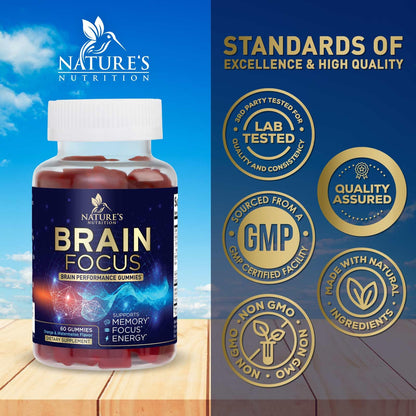 Brain Supplements for Memory and Focus with Phosphatidylserine, Nootropic Memory Supplement Gummy for Brain Health, Concentration, Mental & Cognitive Support, Focus Vitamins with B6 & B12-60 Gummies Nature's NutritionBuy Supplements Australia