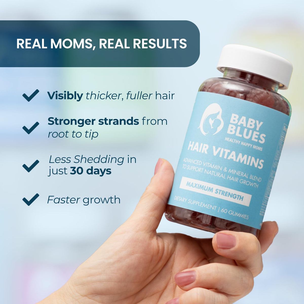 Baby Blues Postpartum Hair Loss Vitamins - Passion Fruit Gummies with Biotin, Collagen, & Folate