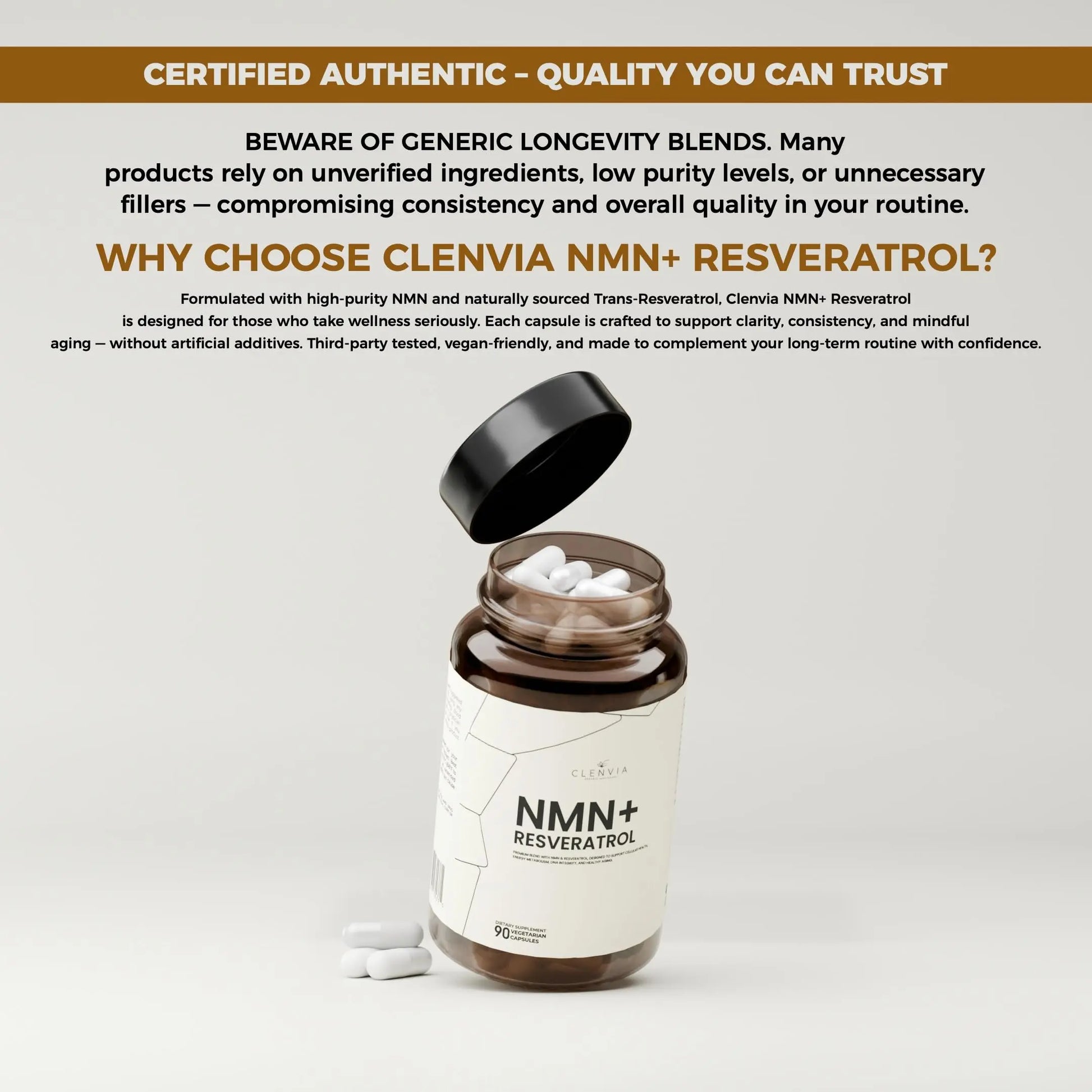 CLENVIA Premium NMN Supplement with Resveratrol – High Potency NAD+ Support Formula – >99.7% Purity – Third-Party Tested – Made in USA – 500mg Nicotinamide + 100mg Resveratrol – 90 Capsules CLENVIABuy Supplements Australia