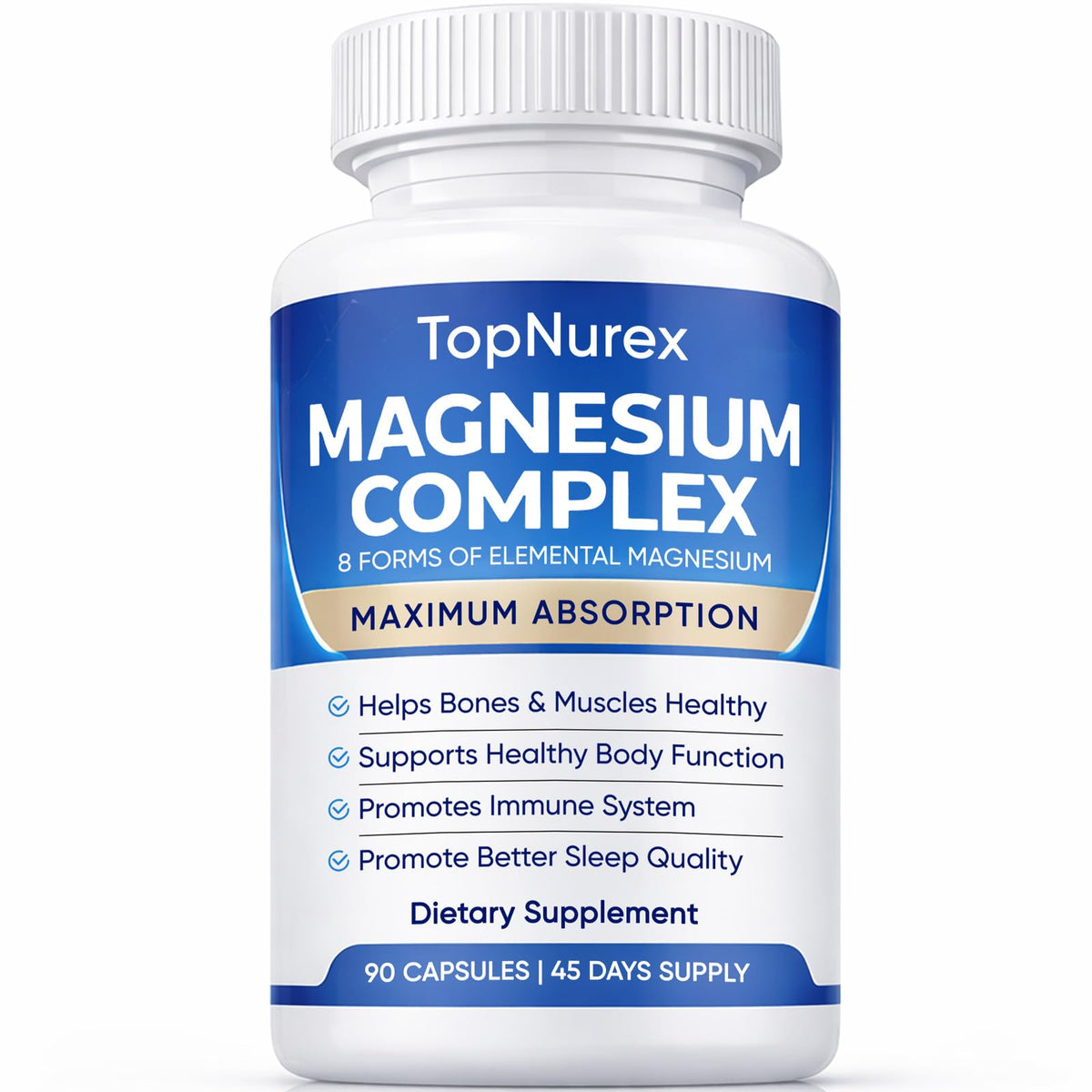 TopNurex Magnesium Complex dietary supplement bottle on a white background