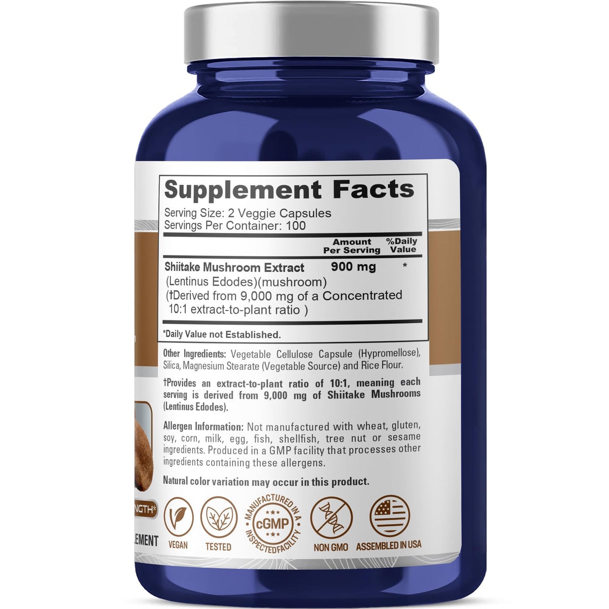 NusaPure Shiitake Mushroom 10:1 Extract, 900 mg Equivalent to 9000mg 200 Veggie Capsules (Non-GMO, Vegan) NusaPureBuy Supplements Australia