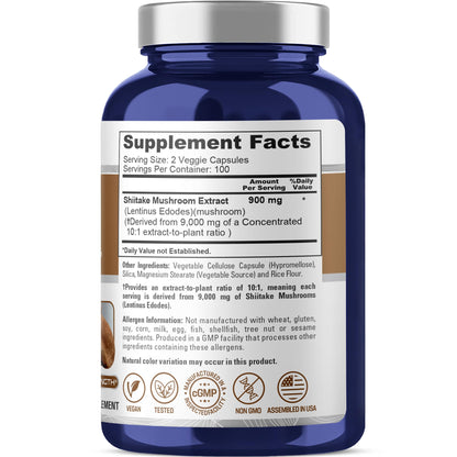 NusaPure Shiitake Mushroom 10:1 Extract, 900 mg Equivalent to 9000mg 200 Veggie Capsules (Non-GMO, Vegan) NusaPureBuy Supplements Australia