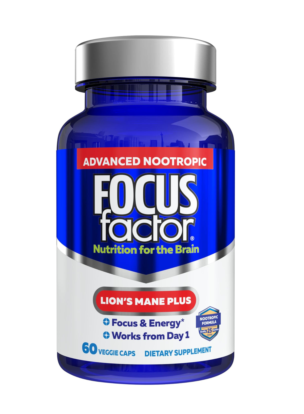 Focus Factor Lions Mane Plus, Advanced Nootropic with L-Theanine, Caffeine, Focus and Energy (60 Count) Focus FactorBuy Supplements Australia