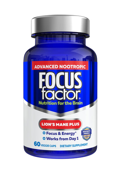 Focus Factor Lions Mane Plus, Advanced Nootropic with L-Theanine, Caffeine, Focus and Energy (60 Count) Focus FactorBuy Supplements Australia