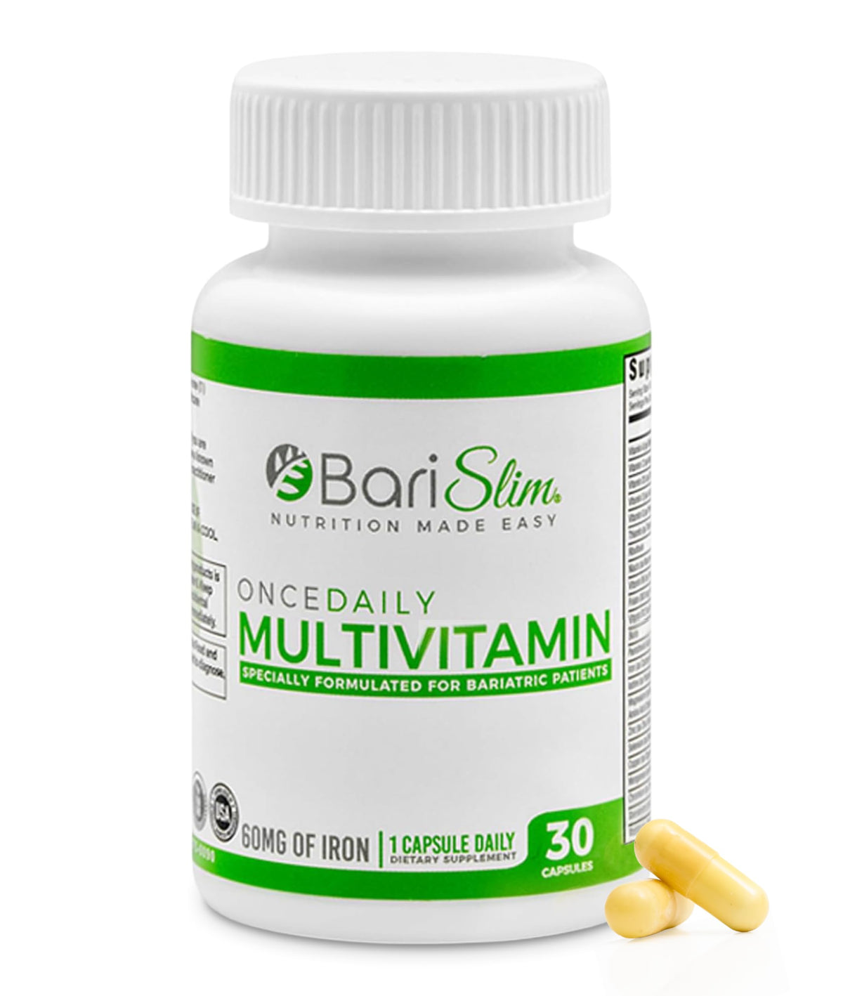 BariSlim Once Daily Bariatric Multivitamin Capsule - 60mg of Iron - Bariatric Vitamin & Supplement for Post Surgery Including Gastric Bypass & Gastric Sleeve | 30 Day Supply BariSlim buy supplements Au