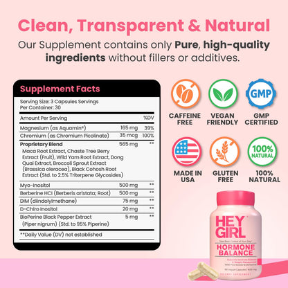 Hey Girl Hormone Balance for Women – 13-in-1 Menopause, PMS & Cycle Support – Mood & Hot Flash Support – w Myo-Inositol, Berberine, Maca Root, Black Cohosh, DIM, Dong Quai HEY GIRL NUTRITIONBuy Supplements Australia