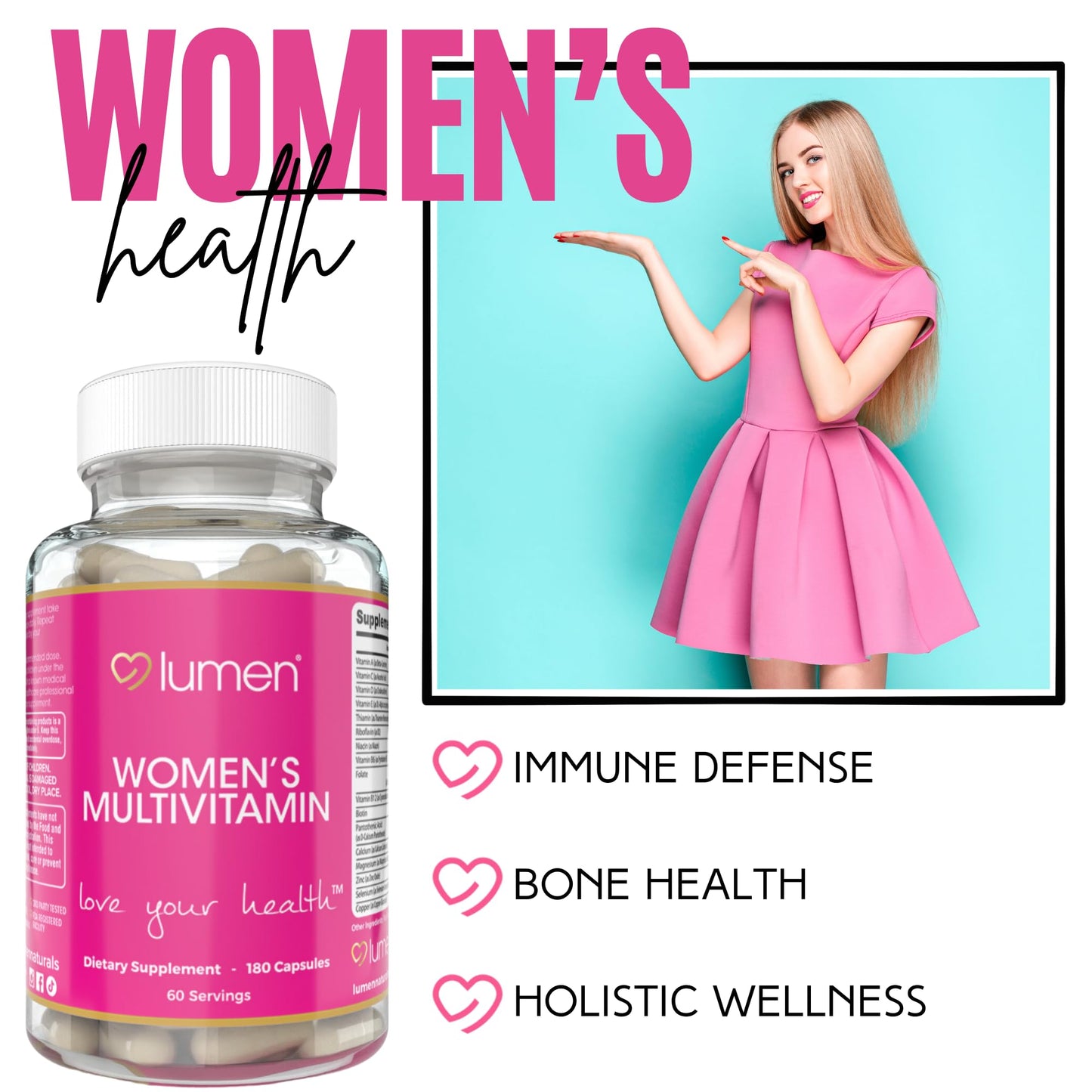 Lumen Naturals Women's Multivitamin Vitamin B12, A, C, D, & E - 180 Count - 60 Servings - Veggie Capsules Lumen NaturalsBuy Supplements Australia