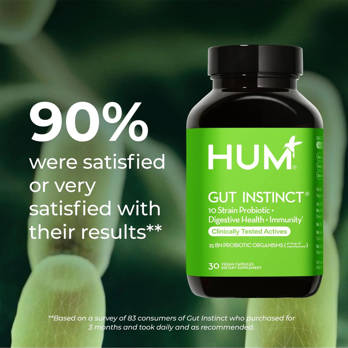 HUM Gut Instinct Daily Probiotics for Women and Men, Digestive Health, Lactobacillus, Bifidobacterium Strains for Immune Support, Probiotic Supplement for Healthy Gut Diversity, 30 Capsules HUMBuy Supplements Australia