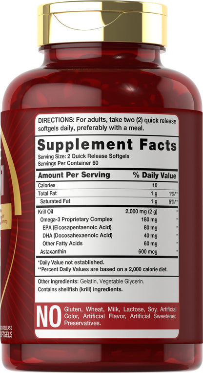 Carlyle Antarctic Krill Oil 2000 mg 120 Softgels | Omega-3 EPA, DHA, with Astaxanthin CarlyleBuy Supplements Australia