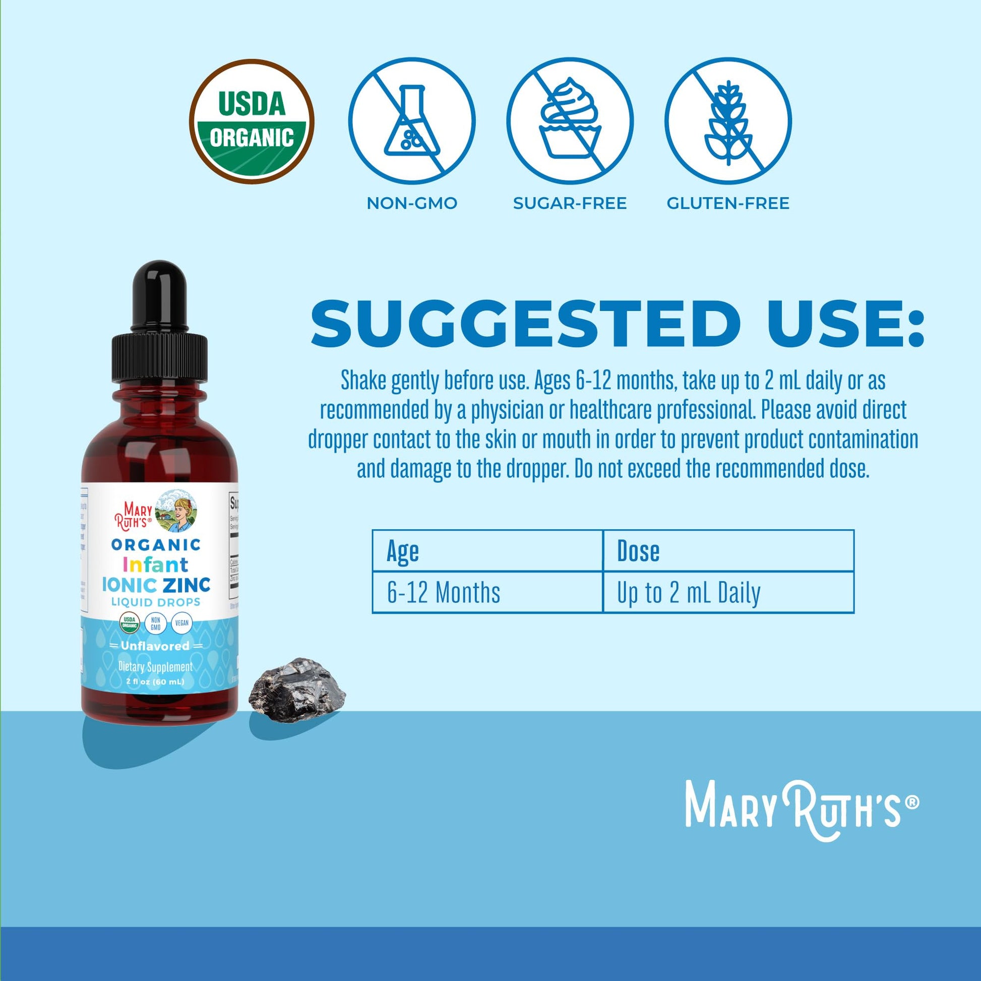 MaryRuth Organics Organic Infant Ionic Zinc Liquid Drops | Zinc Sulfate for Immune Support | Organic Glycerin | Antioxidant | Vegan | Formulated for Babies Ages 6-12 Months | 1 Month Supply | 2 Fl Oz MARYRUTH'SBuy Supplements Australia