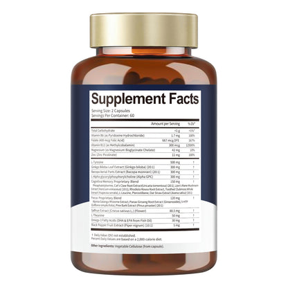Totara Brain Supplements for Memory and Focus丨Non-Caffeinated Energy with L-Tyrosine, Alpha GPC, Ginkgo Biloba, Bacopa Monnieri, Saffron – Gluten Free, Non-GMO for Neuro & Brain Health (120 Counts) TotariaBuy Supplements Australia