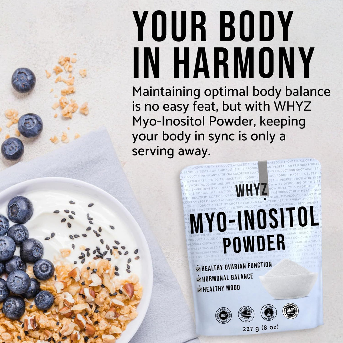 Myo-Inositol Powder 8oz, Natural Myo Inositol Supplement for Ovarian Support WHYZBuy Supplements Australia