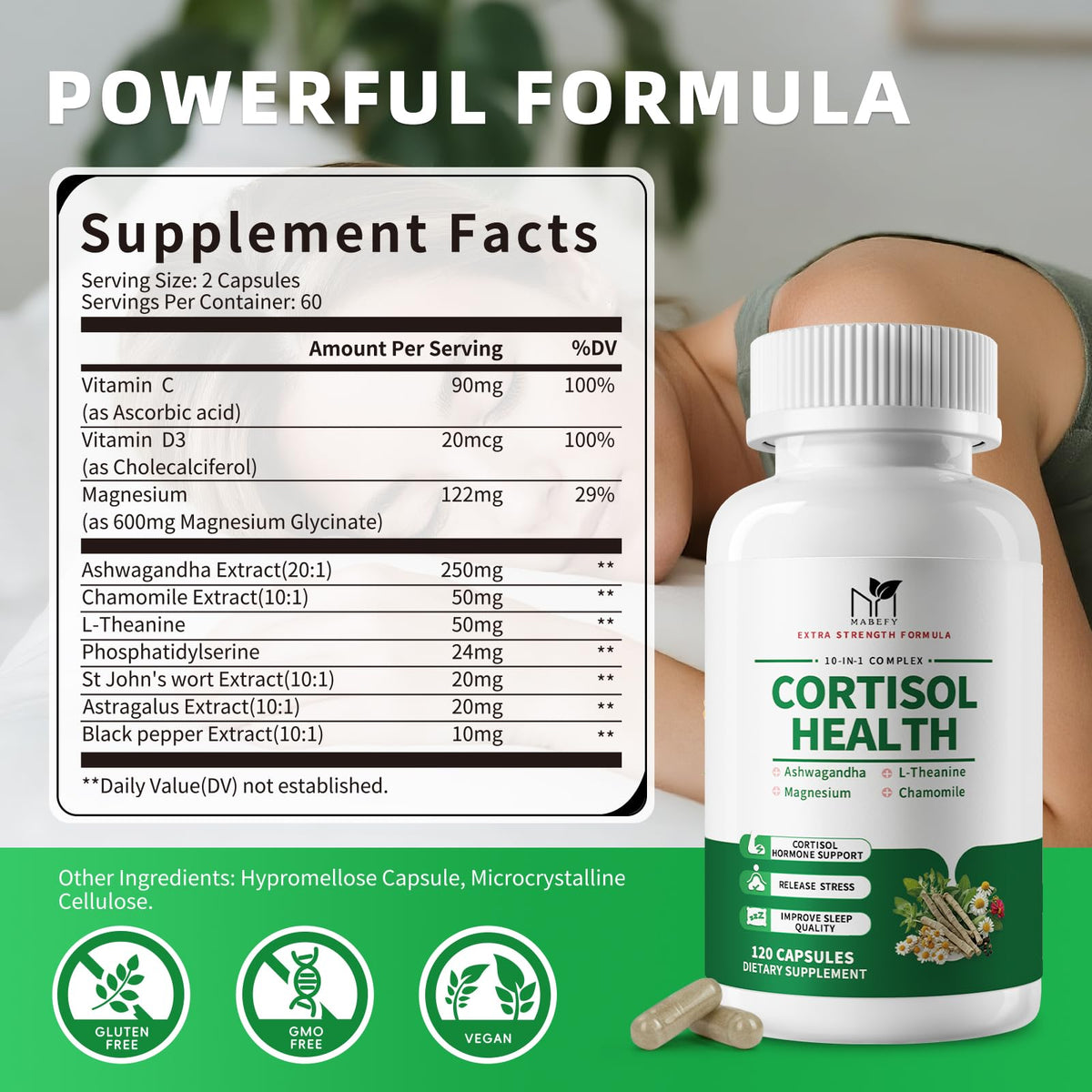 MABEFY Cortisol Supplements for Women/Men - 10 in 1 Cortisol Manager Reducer Lower Detox Balance with Magnesium, Ashwagandha, L-Theanine for Stress, Sleep, Calm, Mood Support - 60 Capsules for 30 Days MABEFYBuy Supplements Australia