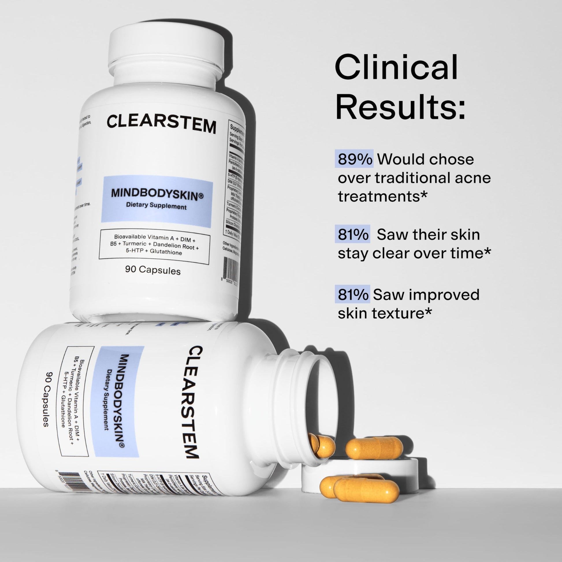 CLEARSTEM - MINDBODYSKIN Hormonal Acne Supplement (5-HTP) - Natural DIM Supplement - Skin Care Vitamins - Hormone Balance, Antioxidants - Gluten Free, CLEARSTEM canada supplements