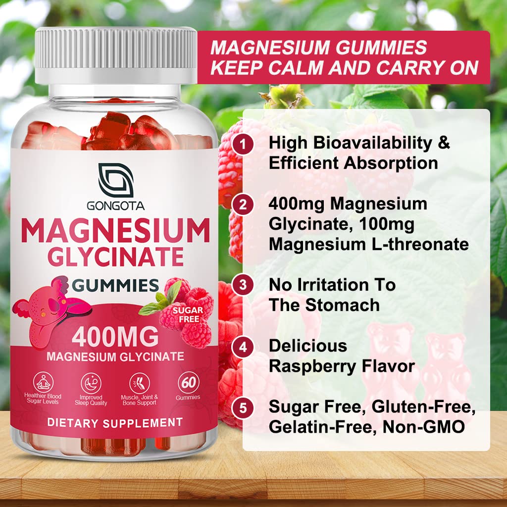 Magnesium Glycinate Gummies 400 mg with 100 mg Composite magnesium - Chelated Magnesium Potassium Supplement with Vitamin D, B6 Supports Calm, Sleep, Memory & Muscle Cramps,Sugar Free - 120 Gummies GONGOTABuy Supplements Australia