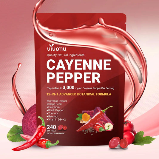 VivoNu Cayenne Pepper Softgels Supplement, Supports Leg Vein, Heart and Blood Vessel Health, with Vitamin E D3+K2 and Extracts of Grape Seed, Hawthorn VivoNu canada supplements