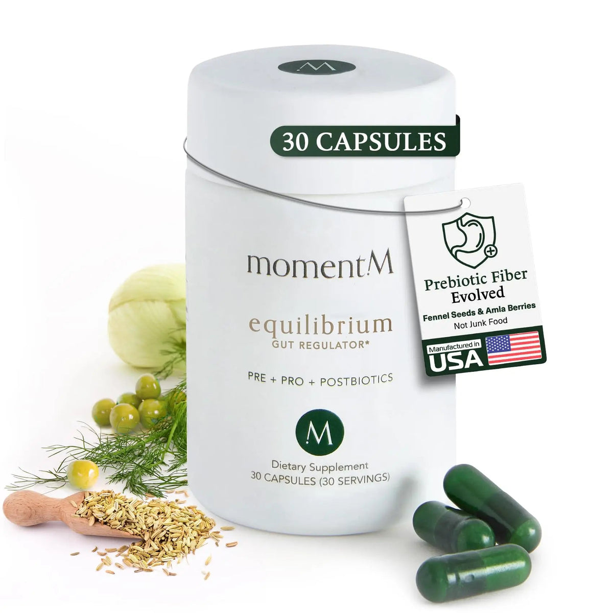 momentM Equilibrium 3-in-1 Probiotics for Women & Men Digestive Health, Prebiotics and Probiotics for Women with HOWARU Strains, Postbiotics & Fennel for Bloat & Gut Health,12.5B CFU, 30 Capsules momentMBuy Supplements Australia