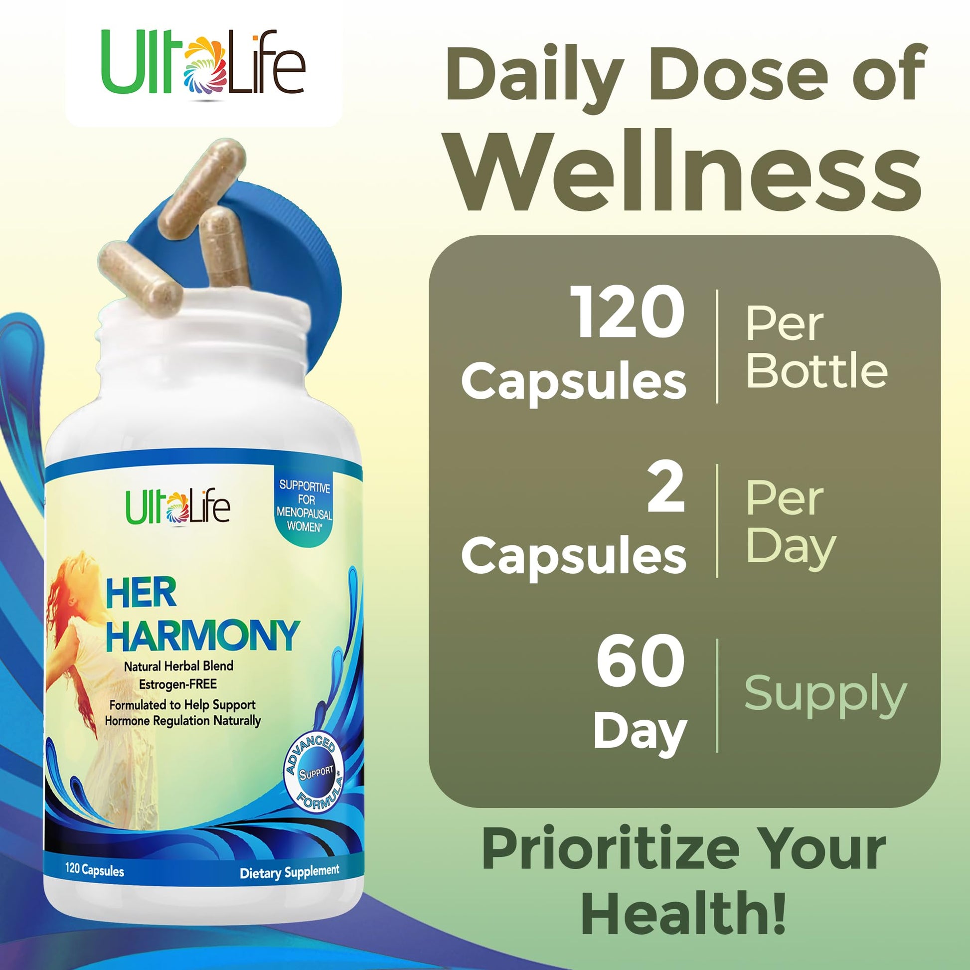 UltaLife Her Harmony Menopause Supplements for Women - Hot Flashes Menopause Relief & Hormone Balance for Women - Contains Black Cohosh, Dong Quai, Red Clover & More - Estrogen Free - 120 Capsules ULTALIFEBuy Supplements Australia
