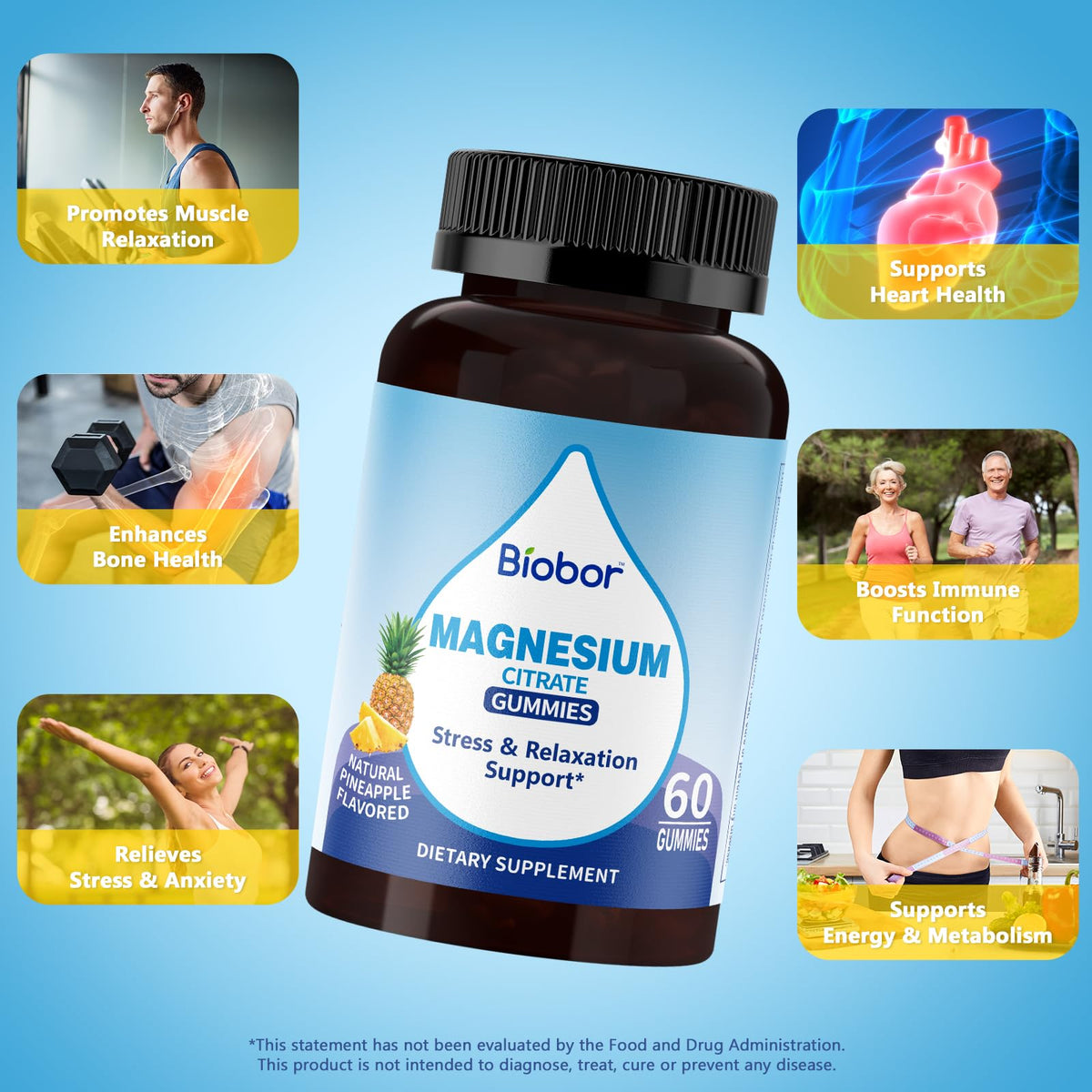 Biobor Potassium Magnesium Gummies, Magnesium Citrate & Potassium Citrate Supplements with Vitamin D3, B6 for Electrolyte Balance, Muscle, Leg Cramps, GMO Free Gluten Free (Pineapple,60 Count) BioborBuy Supplements Australia