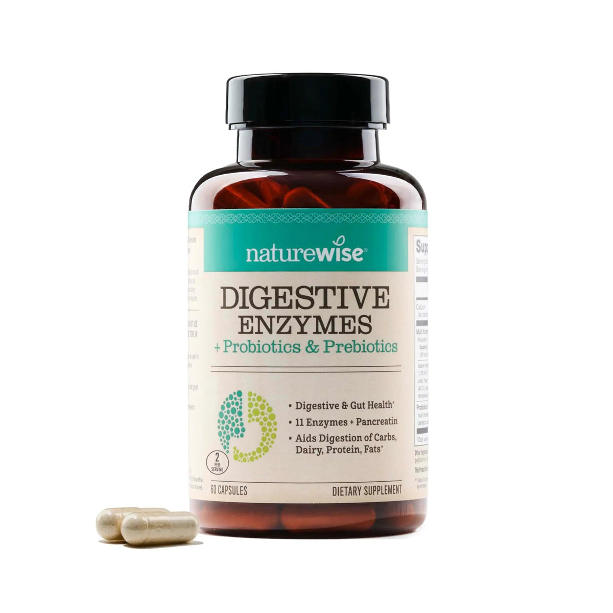 NatureWise Digestive Enzymes - Multi Enzymes with Probiotics + Prebiotics - Post Mealtime Comfort & Bloating Support + Aids Digestion and Gut Health - Soy-Free, Non-GMO - 60 Capsules[1-Month Supply] NatureWiseBuy Supplements Australia