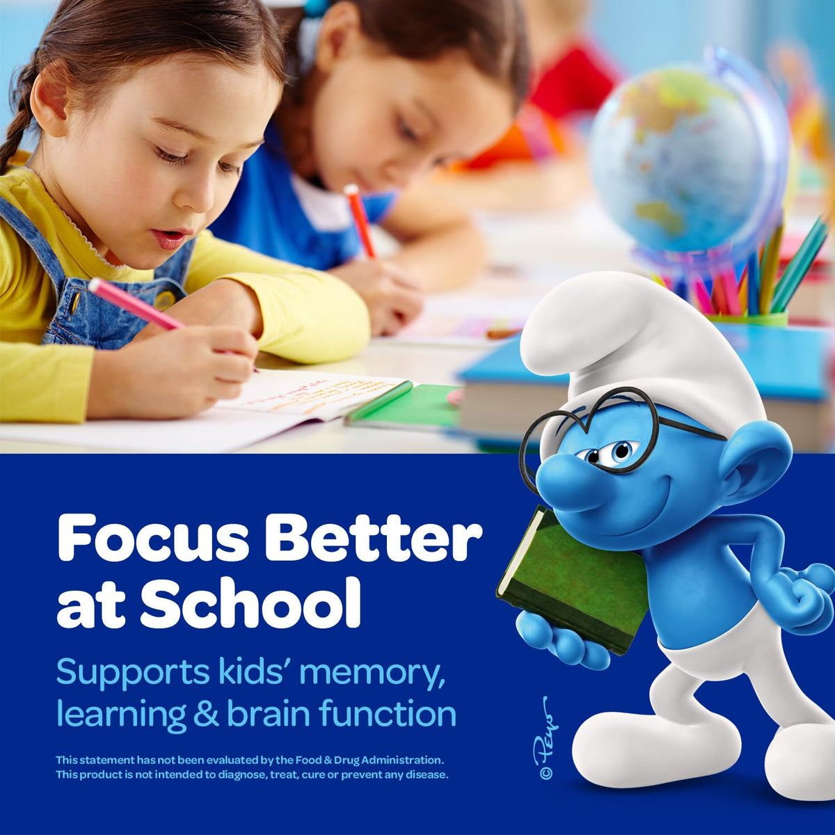 The Smurfs Nootropic Gummies for Kids with Vitamin B12 & L-Theanine | Laser Focus Gummy for Focus and Memory Supplements | Made with Real Fruit in a Smurf Berry | Doctor Developed | 60 Vegan Gummies VITABURSTBuy Supplements Australia